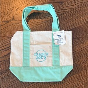 Trader Joe's Mini Pastel Canvas Tote Bag - Mint/White